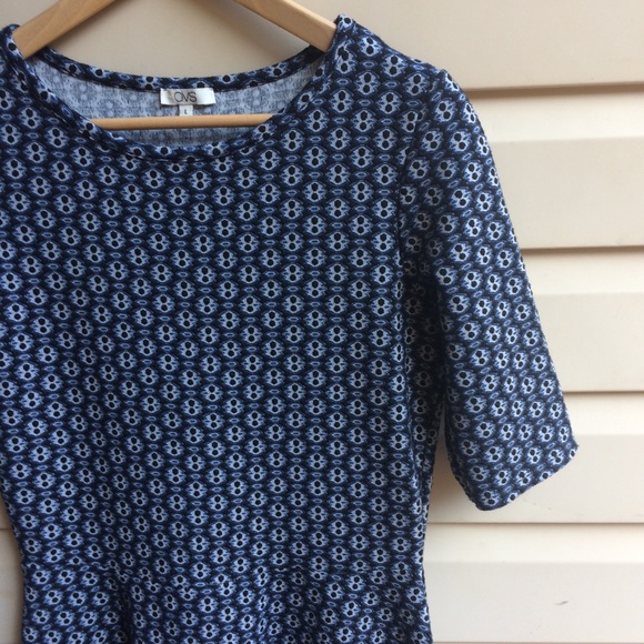 OVS Skater Dress Black, Blue Geometric Print SZ L - Picture 2 of 7